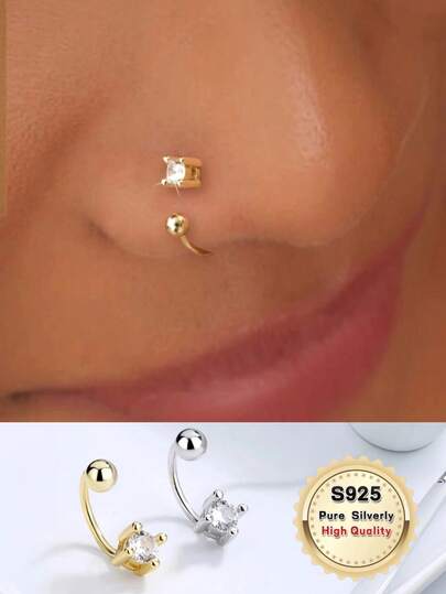 1Pc/2pcs Sterling Silver S925 Nose Ring/Nose Ornament/Gold Mouth Ring/Silver Nose Ring/Lip Ring/Ear Helix/Tragus Ring Piercing Jewelry For Women And Man/Suitable For Dates/Dances/Festivals/Parties/Daily Life Wearing