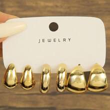 3-9 Pairs New European & American Cross-Border UV Plated Gold ABS Exaggerated Waterdrop Hoop Earrings Set