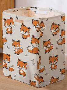 1 pieza Cesta de almacenamiento plegable de gran capacidad con diseño de zorro lindo y asa, cesta de almacenamiento multiusos para guardería, pañales de bebé, ropa, juguetes y organización de varios