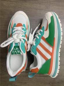 Men's Sneakers, Breathable Shock-Absorbing Elastic Non-Slip Casual Sneakers, Outdoor Lace-Up Mesh Running Shoes, Non-Slip Light And Comfortable, Suitable For Outdoor Sports, Camping, Jogging, Fitness, Entertainment. Men's And Women's Sneakers, Unisex Sneakers For Couples - White Green Orange - View 3