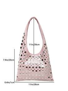 Handmade Retro-Style Woven Beach Shoulder Bag - Pink - View 13