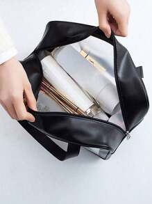 1 pièce Sac de toilette imperméable en PVC, sac de maquillage portable de grande capacité, pour le voyage, la plage, l'université, range les cosmétiques, les articles de toilette et les accessoires