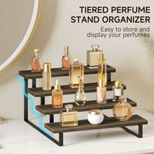 Wooden Display Riser Stand, 4 Tier Perfume Display Stand, Perfume Organizer With Metal Stand For Dresser, Display Shelf For Cologne, Spice Rack, Figruine, Cupcake - 4層棕色 - 查看 8
