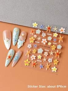 2 件 5D 浮雕兰花鸡蛋花花瓣夏季指甲海岛花卉美甲贴纸海洋水母海星海洋假日风格自粘指甲贴花指甲装饰 - 彩色 - 查看 7