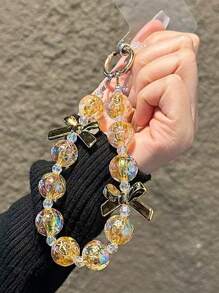 Pulsera de mujer con cuentas de cristal dorado y lazo, correa para teléfono anti-pérdida, regalo de Año Nuevo
