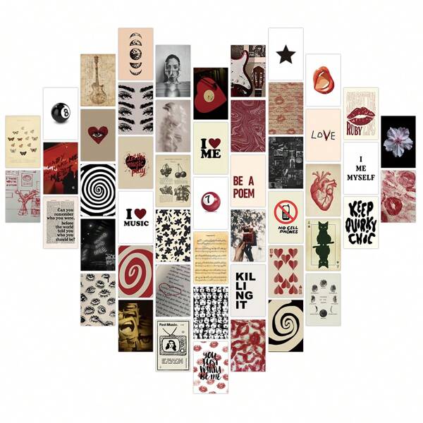 Paquete de 50 tarjetas postales de arte de pared de música vintage, kit de collage fotográfico retro, impresiones estéticas, pósteres con acabado brillante en inglés para decoración de pared de dormitorio, decoración del hogar