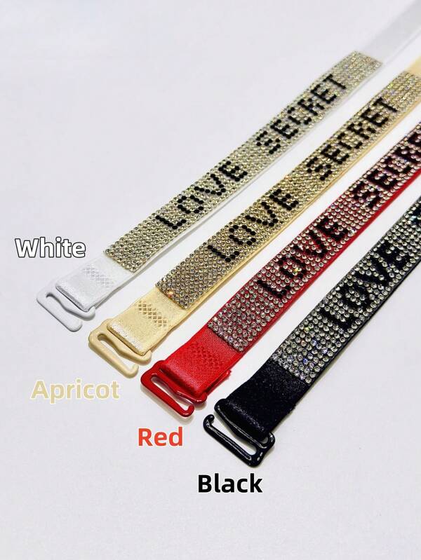 Adorno de sujetador con cristales multicolor brillantes y tirantes desmontables sexy para mujer, de alta resistencia, en negro/blanco/rojo/albaricoque