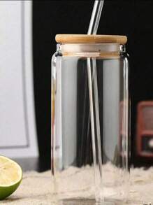 1 buc 400ml/550ml pahar cilindric transparent simplu, cu paie de mare capacitate, cu capac, cană de băutură pentru restaurant, limonadă, ceai cu lapte, cola, pentru birou și acasă, pentru viața de zi cu zi, multifuncțională