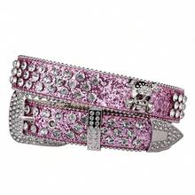 Rhinestone SkullBelt Western Cowgirl Belts For Women Girls Studded PU Leather Country Belt - 銀色 - 查看 10