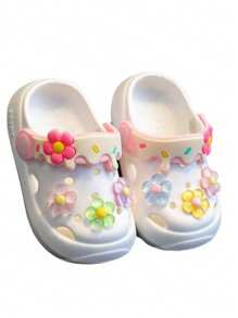 Kids Cute Flower Hollowed-Out Sandals, Indoor Non-Slip Toddler Summer Shoes, Soft Bottom Fashion 2-In-1 Slideslips For Baby Girls