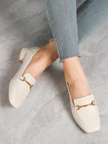 Women's Black Chunky Heeled Casual & Work Shoes, Square Toe Fashion Slip-On Loafers For Spring, Autumn, Winter