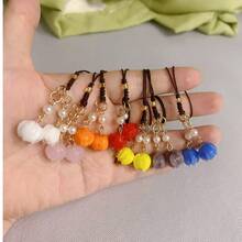 手工制作玻璃百合手机挂绳花朵手机挂饰适用于手机壳编织手机挂绳适用于女孩女士钱包包Airpod相机挂饰钥匙扣钥匙链配件手机链 - 琉璃鈴蘭花手機繩 - 查看 4