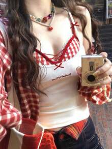 女式二合一蕾丝吊带背心，明亮夏日，带衬垫胸罩和短款上衣