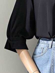 Top-End Leisure, Elegant And Commuting Style V-Neck Shirt With A Simple Back Button Design, Suitable For Spring And Summer. - Black - View 5