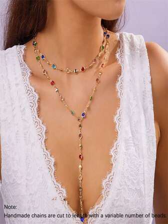 1 pièce Collier multicouche en cristal coloré pour femmes, mode élégante, qualité polyvalente, sexy, pour soirée, plage, vacances, usage casual, cadeau de festival (fait main avec une déviation de 1 à 3 cm)