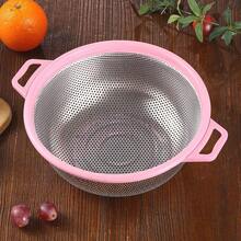 Stainless Steel Colander With Handle And Legs, Large Metal Pink Strainer For Pasta, Spaghetti, Berry, Veggies, Fruits, Noodles, Salads, 5-Quart 10.5" Kitchen Mesh Colander, Dishwasher - Pink - View 7