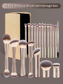 MAANGE 13/20/23 pièces d'outils de maquillage comprenant 20 pièces de set de pinceaux de maquillage en tube d'aluminium professionnel + 1 sac de rangement + 2 pièces de houppettes à coussin d'air pour un usage quotidien et les voyages, accessoires de maquillage cadeaux pour les amis, set de pinceaux, kit de pinceaux de maquillage, set de pinceaux de maquillage, kit de maquillage complet, set de pinceaux de maquillage, kit de maquillage complet, kit de pinceaux, set de pinceaux de maquillage, coffret cadeau de maquillage - Doré - Voir 3