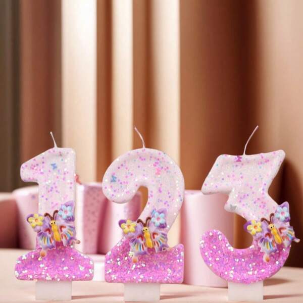 1pc Creative Butterfly Shaped Numeral Birthday Candle, Cake Decor Celebration Candle
