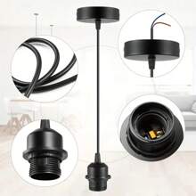 E27 Hanging Lamp Base - With 100.0cm Hanging Wire, Hardwired Chandelier Base - Multi-Functional White/Black Lampshade Base, Suitable For Home, Bar, Restaurant And Hotel Decoration