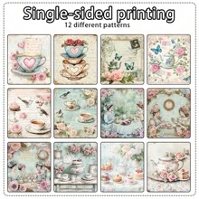 12/24PCS Tea Party Theme Scrapbook Paper Pad, 5.9*5.9inch Shabby Chic Pattern Vintage Tea Party Scrapbook Paper For DIY Crafts Journaling Scrapbook Supplies Gift Wrapping Album Art Decorative Craft Paper, Scrapbooking Supplies