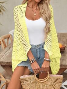 Cárdigan de mujer ligero con calado para el verano, de corte abierto, de moda para la playa y las vacaciones - Amarillo - Ver 5