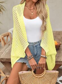 Cardigan de Verão Feminino Leve com Recortes, Aberto na Frente, Moda Praia e Resort