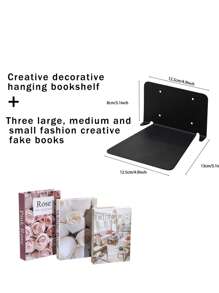 Unsichtbares schwebende Bücherregal - Modernes schwarzes wandmontiertes Metall-Bücherregal für Zimmer, Schlafzimmer, Bücherregal, kleine Bücherregale mit minimalistischem Design, eleganter Stauraum für Bücher und Dekorationen plus drei große, mittlere und kleine dekorative Bücherdummies