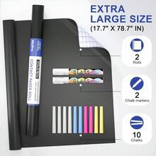 2 Pack Chalkboard Contact Paper Roll 17.7 X 78.7 6.5 Feet Self Adhesive Vinyl Blackboard Wallpaper Chalk Paper Wall Decal Sticker With 2 Marker 10 Chalk For Home Office School - Black - View 3