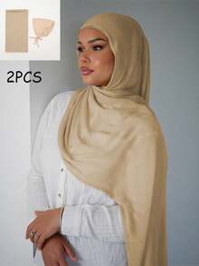 1 件女士粘胶纯色头巾，柔软宽边头巾，多功能防晒披肩，日常使用头带，适合 Abaya 配饰女士面纱 - 寬邊頭巾 - 查看 16