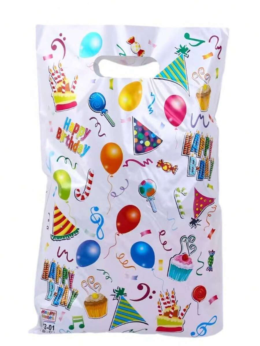 50pcs Birthday Gift Bags, White Birthday Plastic Square Hand-Carry Gift Bags, Party Gift Candy Bags - White - View 1