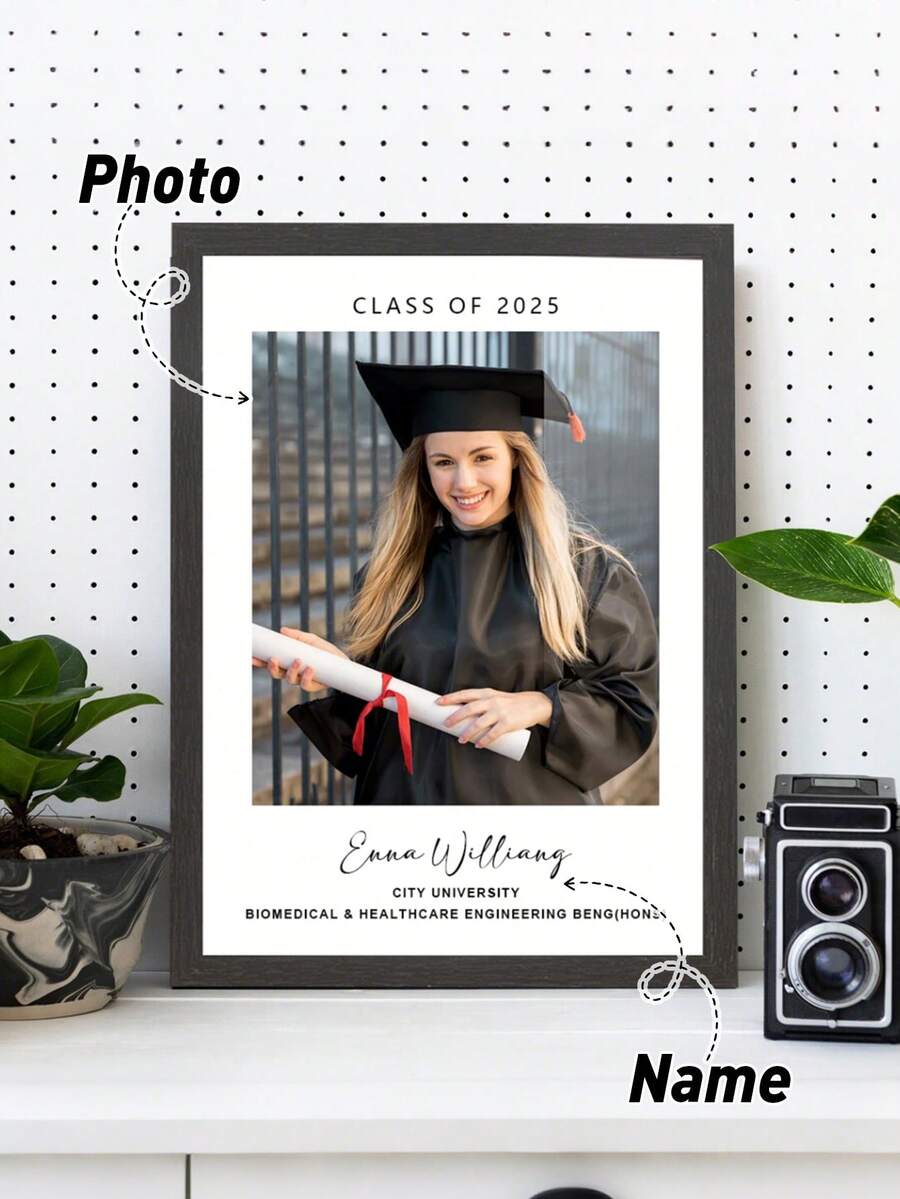 1 pieza Foto personalizada para graduación - Collage fotográfico personalizado, regalo de fin de año para ella, regalo de graduación para él, mensaje de felicitación, álbum de fotos de graduación, marco conmemorativo de fotos, recuerdo de graduación - Multicolor - Ver 1