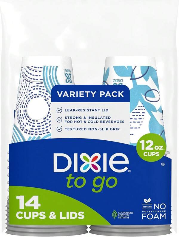 Dixie To Go Medium Paper Coffee Cups With Lids, 12 Oz, 14 Count, Disposable Cups On--Go Hot Beverages