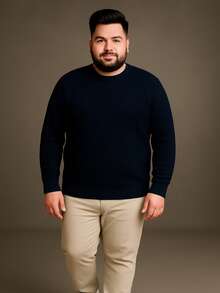 Men's Plus Size Sweater Winter Fashion Knitwear Men's Cold Weather Blouse - 藏蓝色 - 查看 3