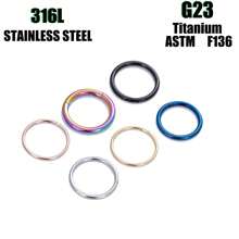 1 pièce Boucle d'oreille circulaire fermée simple non percée, unisexe, en titane G23 hypoallergénique/acier inoxydable 316L, multi-usage pour les oreilles, le nez, les lèvres
