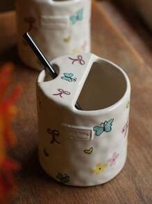 1 pieza Vaso térmico lindo y colorido con diseño de mariposa, taza de café con agarre en forma de corazón para chica, taza creativa y elegante para té con leche, taza de cerámica como regalo, regalo de cumpleaños/inauguración de casa