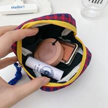 1pc Color Matching Plaid Women's Storage Bag, Portable Multi-Functional Travel Cosmetics Storage Bag, Beauty Bag, Storage Bag For Eyeshadow Disc, Liquid Foundation, Eye Cream, Loose Powder And Sundries, Suitable For Parties And Weddings. Makeup Use - Multicolor - View 8