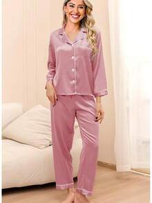 4Pcs Womens Silk Pajama Sets Satin Pajamas Set Sexy Cami Lingerie Pjs Nightwear Silky Pj Loungewear Sleepwearhalloween - 塵土飛揚的玫瑰 - 查看 3
