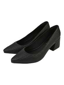 Women's Pointed Toe Pumps CM Shoes Napa Rope Social Work Block Heel Square High Comfortable Braided - Black - View 3