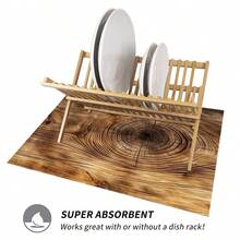 1pc Wood Grain Pattern Printed Absorbent Mat, Suitable For Espresso Machine, Sink, Faucet, Cup Holder, Home Decor, Kitchen & Bathroom Accessories - Multicolor - View 3