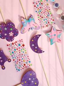 12 Pieces Of Handmade Wooden Products, 2D Fairy Wands, Magic Wands, Princess Wands, Puzzles, Hand-Painted Wood Pieces, DIY Suitable For Birthday Parties, Christmas, Easter And Other Festivals (2 Wands Of Each Shape, 2 Stickers, Random Colors).