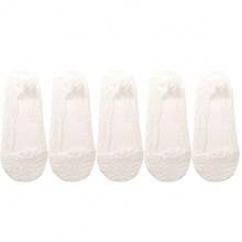 5對/批女士襪子踝短筒不露腳夏季薄款套裝白色低口船襪帶蕾絲硅膠防滑 - 彩色 - 查看 10