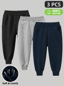 3 pezzi Set di abbigliamento per giovani ragazzi - Pantaloni sportivi per bambini di colore solido per bambini piccoli e grandi, primavera/autunno