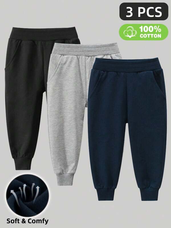 Conjunto de ropa para niño joven de 3 piezas - Pantalones deportivos de unicolor para niños pequeños y grandes, para primavera/otoño