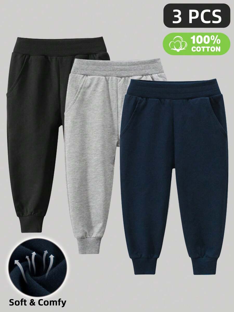 3 pezzi Set di abbigliamento per giovani ragazzi - Pantaloni sportivi per bambini di colore solido per bambini piccoli e grandi, primavera/autunno