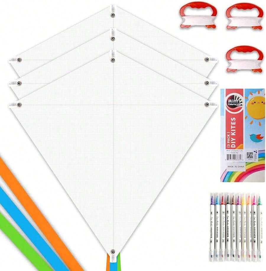 DIY Kites Kite Making Kit Bulk, Decorating Coloring Kites Party Pack,White Diamond Kite Kits (3 Pack) - 43409993 - View 1