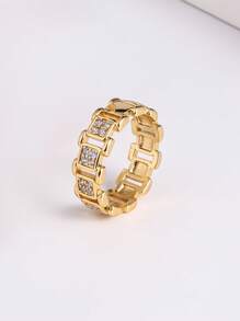 1 Conjunto Pulseira de Corrente de Relógio Premium de Zircônia, Conjunto de Pulseira e Anel Versátil de Moda, Adequado para Homens e Mulheres, Uso Diário
