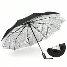 1pc Fully Automatic Compact Travel Umbrella, Reverse Design Inverted Not Get Wet Car Umbrella, With Auto Open/Close Handle And UV Protection, Reflective Strip Design For Night, Strong Windproof And Waterproof Automatic Umbrella