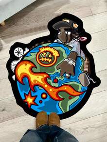 1pc Black People Earth Creative Art Design, Fashionable Pattern, Soft & Comfortable Bedroom Carpet, Home Decor, Easy To Clean, Made Of Polyester, Hand Wash Only, Suitable For Living Room, Bedroom, Indoor Use, Bedroom Decor, Room Decor, Small Rug - Multicolor - View 2