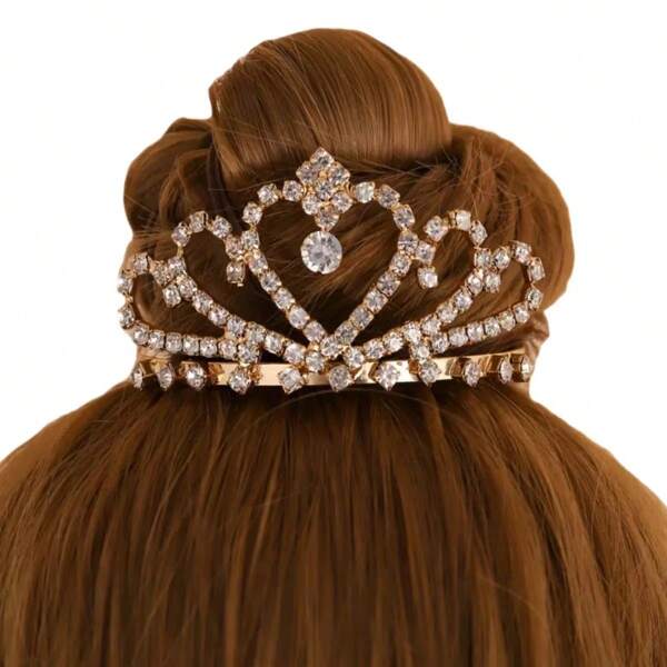 1 pieza Tocado con garra en forma de corazón de strass y cobre, accesorio de joyería para el cabello versátil, diseño de corona de tiaras