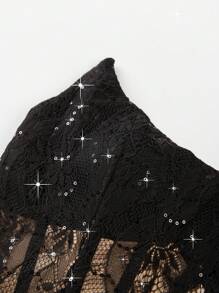 新款女士时尚蕾丝拼布连衣裙、婚礼宾客礼服、派对礼服、长袍、正式礼服、晚礼服、万圣节礼服 - 黑色 - 查看 5